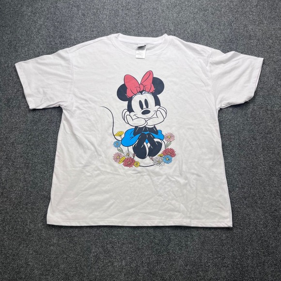 Disney Tops - Disney Minnie Mouse Floral Graphic White Short Sleeve T-Shirt IESJCQ1-4L17